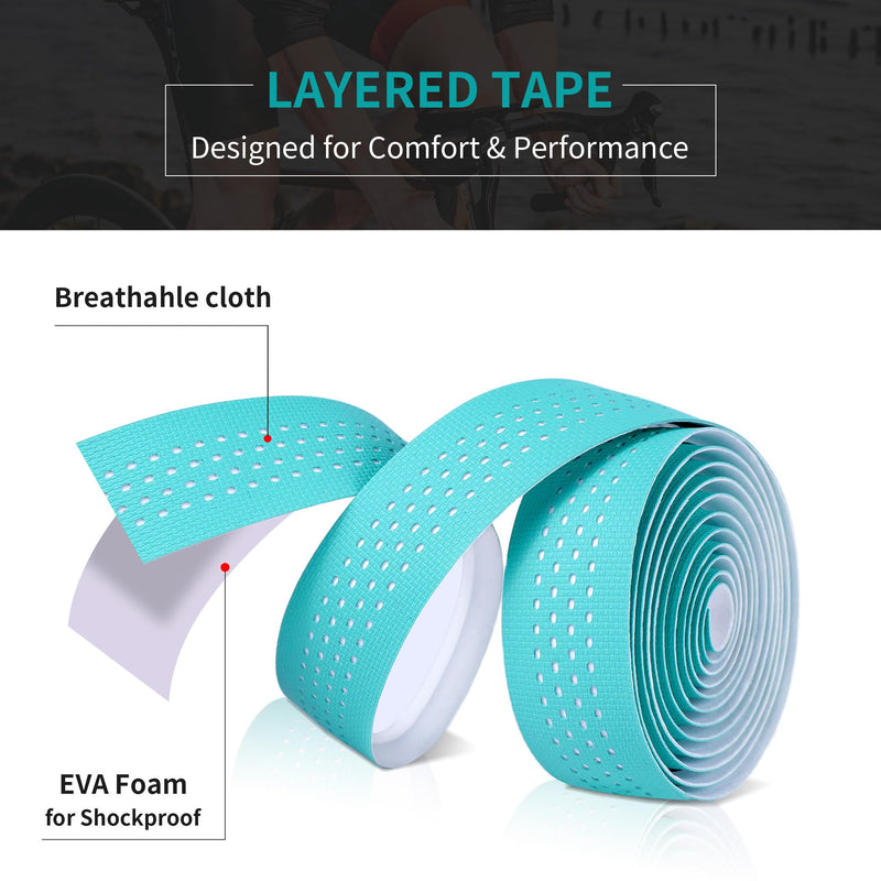 Non-Slip Stain-Resistant Bike Handlebar Tape – Shock Absorbing Silicone & EVA, Breathable Durable Grip for Road & Mountain Bikes (Bianchi Green-White, Set of 2) Bianchi Green-White