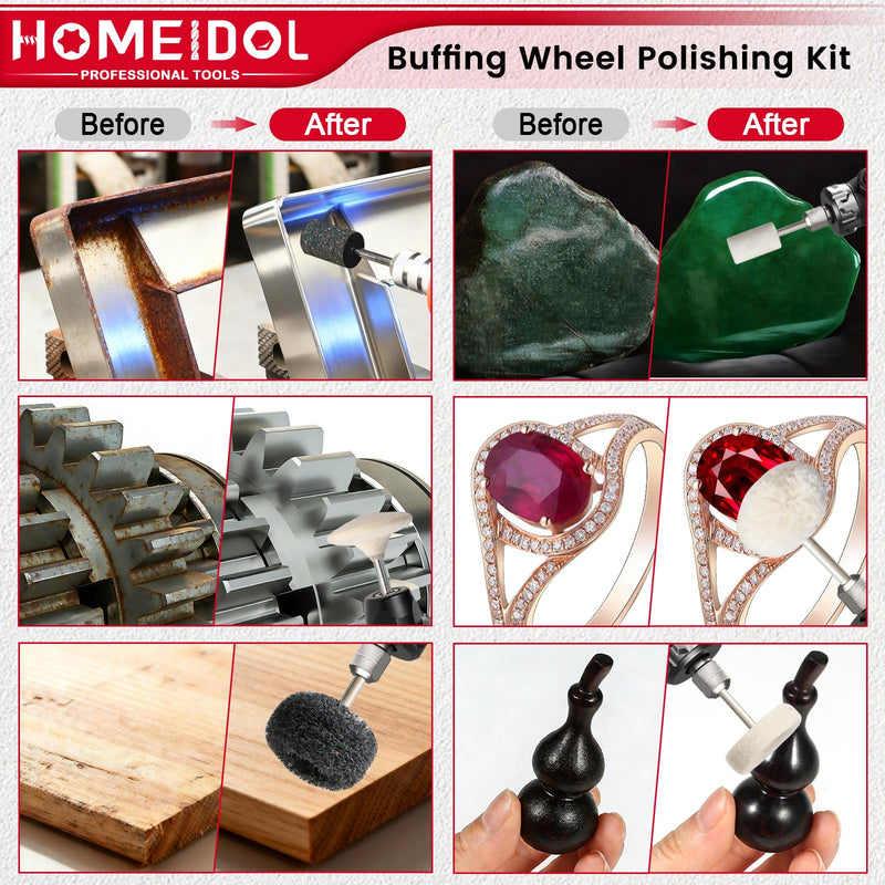 99PCS Buffing Wheel for Dremel Polishing Kit, HOMEIDOL 1/8" Shank Polishing Bits for Dremel Tool Accessories with Polish Compound, Abrasive Buffing Wheel, Rotary Tool Polishing Kit for Metal Rock