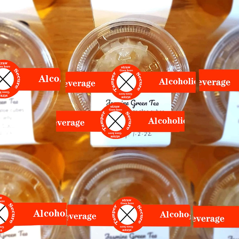 Alcohol to-Go Drink Straw Tamper Proof Stickers 500 Pcs Alcoholic Beverage Lid Stickers - 1 x 9 inch Safe Secure Tamper Evident Safety Seals Sticker for Alcohol Cups Drink Lids