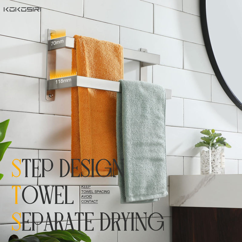 KOKOSIRI Hand Towel Bars 16 Inches Bathroom 2-Tiers Ladder Towel Rails Towel Holders Wall Mounted Towels Shelves Rack Brushed Stainless Steel, B5008BR-L16 Brushed Nickel 16-Inch