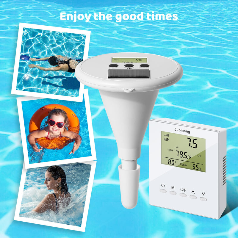 [Australia - AusPower] - Wireless Pool Monitor, Solar Pool Water Tester with Dual Displays & High-Precision Electrode for Real-Time Detection of Water Temp pH EC TDS for All Swimming Pools, Spas, and Hot Tubs 