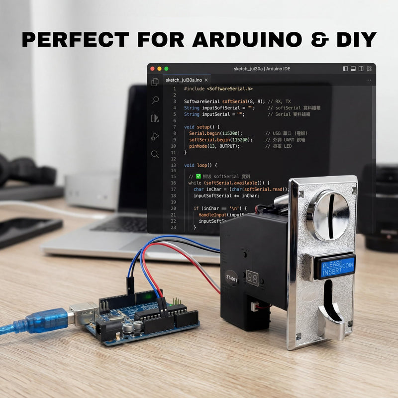 Sintron ST-001 Advanced 8-Channel Coin Acceptor Validator - Programmable Multi-Coin Selector for Automation Systems, Vending, Massage Chairs, Arcade & DIY - Works with Arduino (Pulse/Serial)
