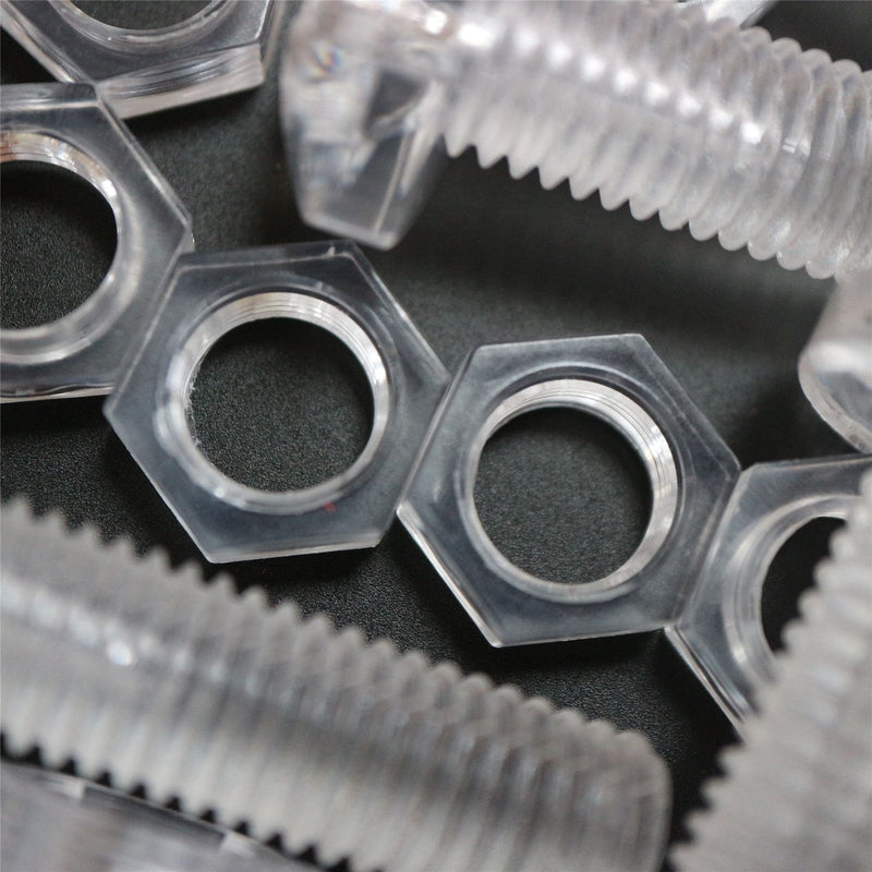 [Australia - AusPower] - Pack of 20 Transparent Clear Plastic, Pan Head, M10 x 40mm Nuts & Bolts -Acrylic Plastic Screws, (25/64 x 1 37/64 in) 