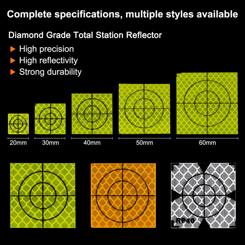 HARFINGTON 30pcs Survey Reflector Sheets 20x20mm Self-Adhesive Reflective Tape Survey Target Mark for Total Stations, Green