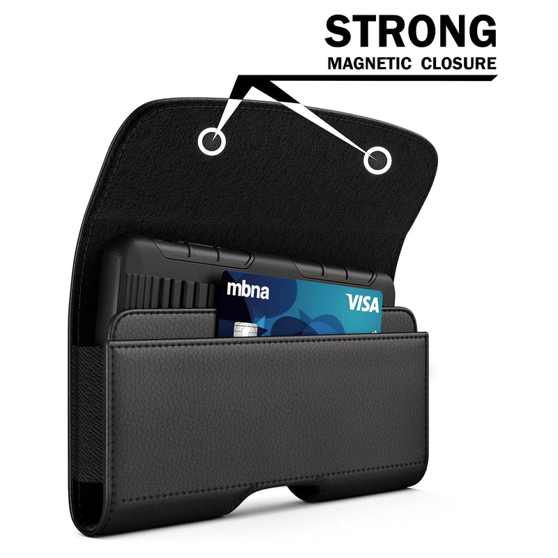[Australia - AusPower] - PiTau Holster for iPhone 15 15 Pro 14, 14 Pro, 13 Pro, 13, 12 Pro, 12, iPhone 11, XR - Premium Cell Phone Case with Belt Clip [Magnetic Closure] ID Card Holder Pouch (Fits Otterbox Commuter Case on) Medium Black 