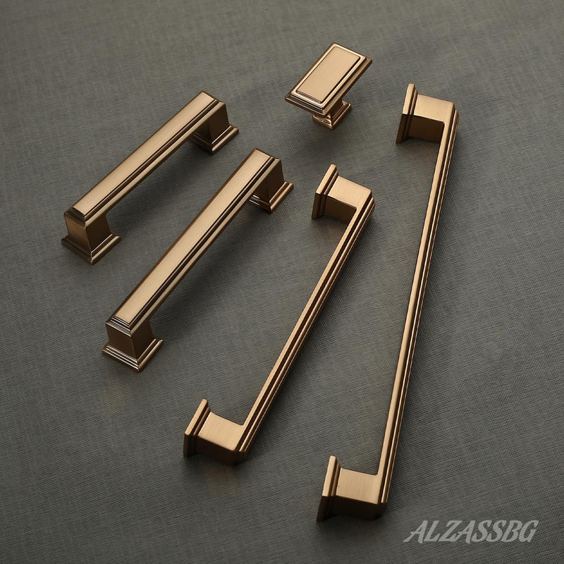 Alzassbg 10 Pack Champagne Bronze Cabinet Knobs, 1.3 Inch(32mm) Kitchen Cabinet Hardware Rectangle Knob for Cupboard and Drawer AL6072TGP