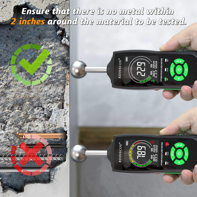 RDINSCOS Ball Probe Moisture Meter Non-Invasive Digital Moisture Detector with 40 mm Depth, Flashlight, LCD Display MT68