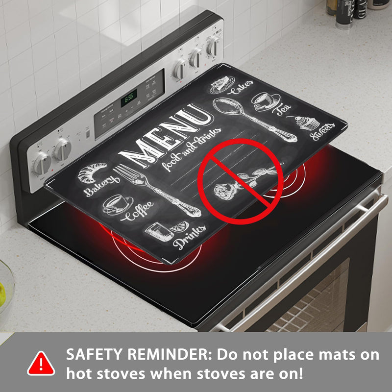 Decorative Electric Stove Cover - Cook Menu Design, Non-Slip Heat Resistant Protector for Smooth/Glass Top Stoves, Fits 28.5'' x 20.5''