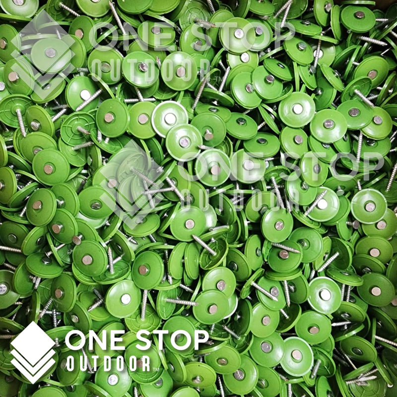 [Australia - AusPower] - 100 Pack - Lime Green Round Plastic Cap Nail 1 Inch Roofing Nails Galvanized Tar Paper Nails for House Wrap Fastening Foam Board Roofing Felt Insulation Film MLV Quiet Noise Barriers (100) 100 