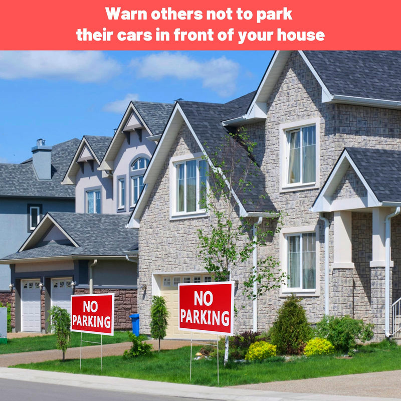 8 Pcs 8 x 12 Inches No Parking Signs with Stand, Double Side Plastic Outdoor Weather Resistant Waterproof Parking Yard Sign White Letter Red Background for Grass Driveways Yard Lawn