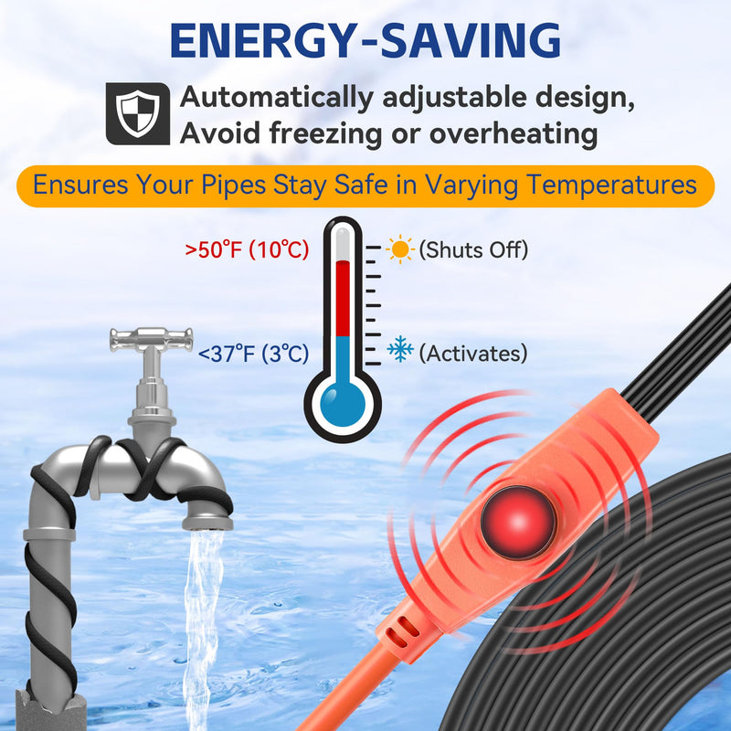 Saillong Heat Tape for Water Pipes & Pipe Wrap Insulation with Tape, Self Regulating Heat Cable, Cotton Water Pipe Insulation Wrap for Freeze Protection RV(9ft,23.6ft) 9FT,23.6FT