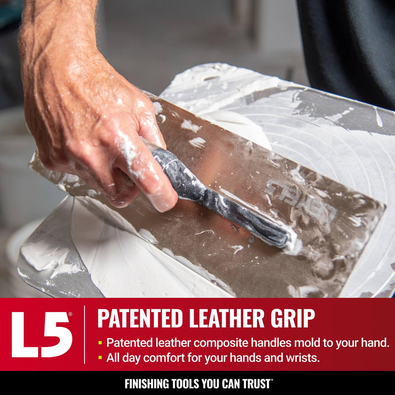 LEVEL5 14" x 4.75" 0.7 MM Drywall Curved Trowel | Triple-Hardened Stainless Steel, High-Impact Handle | Sheetrock Gyprock Wall-Board Plasterboard | 4-972 14"