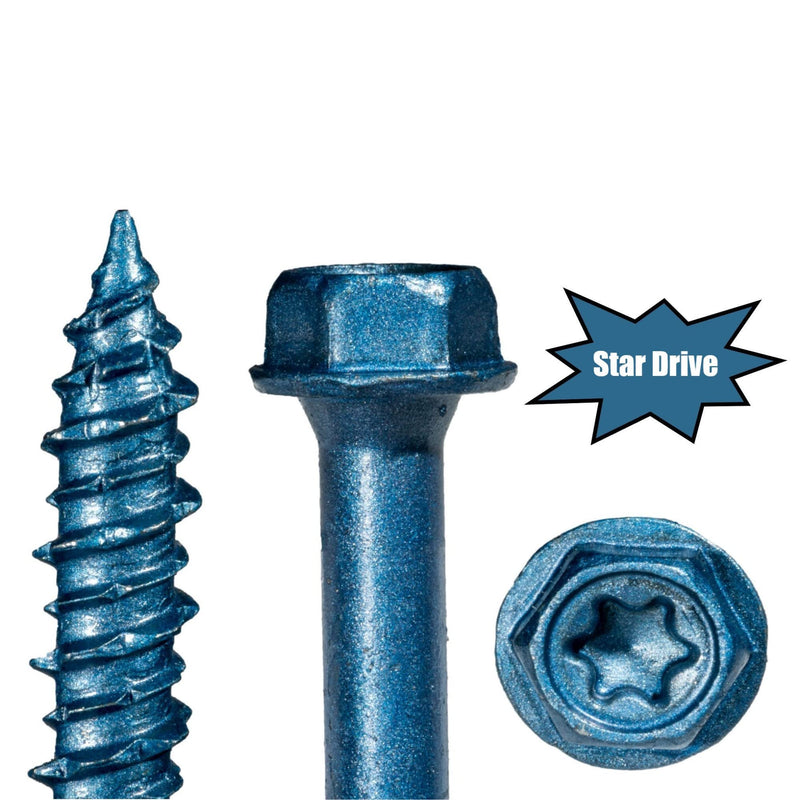 TorqueMaster Star Drive Hex Washer Head Masonry Screws, 50 Pieces with Driver Bit & Masonry Drill Bit - 5/16" x 2-1/4" Concrete Masonry Screws, Rust Resistant High Strength