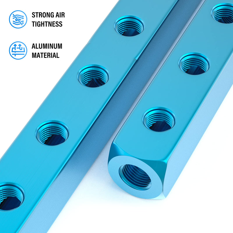 [Australia - AusPower] - TAILONZ PNEUMATIC 1/4" Blue 4 Way 7 Port Pneumatic Shunt Aluminum Block Pneumatic Manifold Air Distribution Block Air path exhaust air source distributor,Compressed Air Manifold Pneumatic Block 