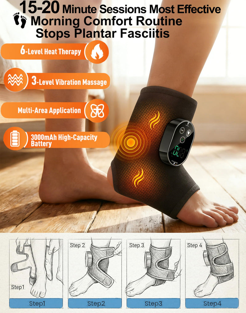 Foot Massager for Neuropathy Plantar Fasciitis Pain Relief, Cordless Heated Vibrating Cloud-Soft Ankle Wrap Feet Massage, Portable 2H Run Time, 6 Heats, 3 Modes, Auto-Off Timer, 1pcs Blackx1