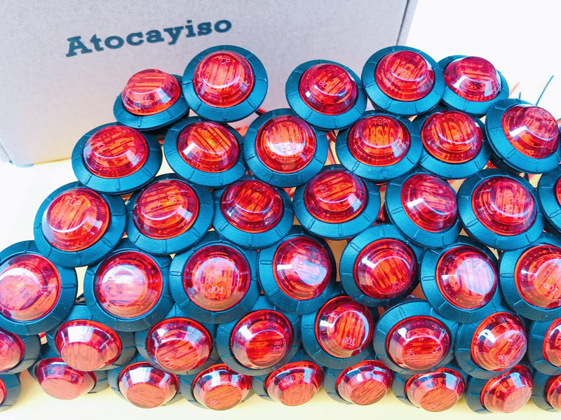 50pcs 3/4 side marker lights Red Clearance Lamp Small Round Amber LED Side Marker Indicator Turn Signal Light Truck Trailer Bus Marine RV Automobiles Flatbed with heat shrink butt connectors 50pcs