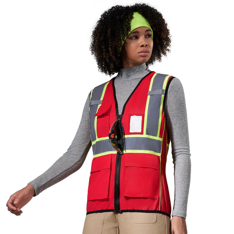 AYKRM 11 color Ladies High Vis Reflective Safety Vest for Women X-Small Red