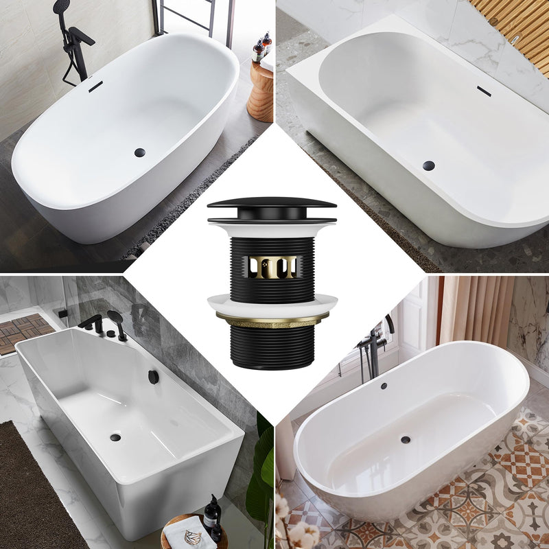 Tub Drain for Free Standing Tub with Pop-up Stopper Freestanding Tub Drain with Removable Basket,Upgraded Solid Brass Bathtub Drain with Overflow for Soaking Anti-Clog Watertight Matte Black