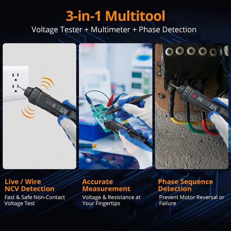 [Australia - AusPower] - Neoteck Professional Electrical Kit: 3-in-1 Multimeter with Phase Sequence Detection & Smart Multimeter, 6000 & 4000 Counts, AC/DC Voltage/Current, Resistance, Continuity, Capacitance, NCV, Data Hold 