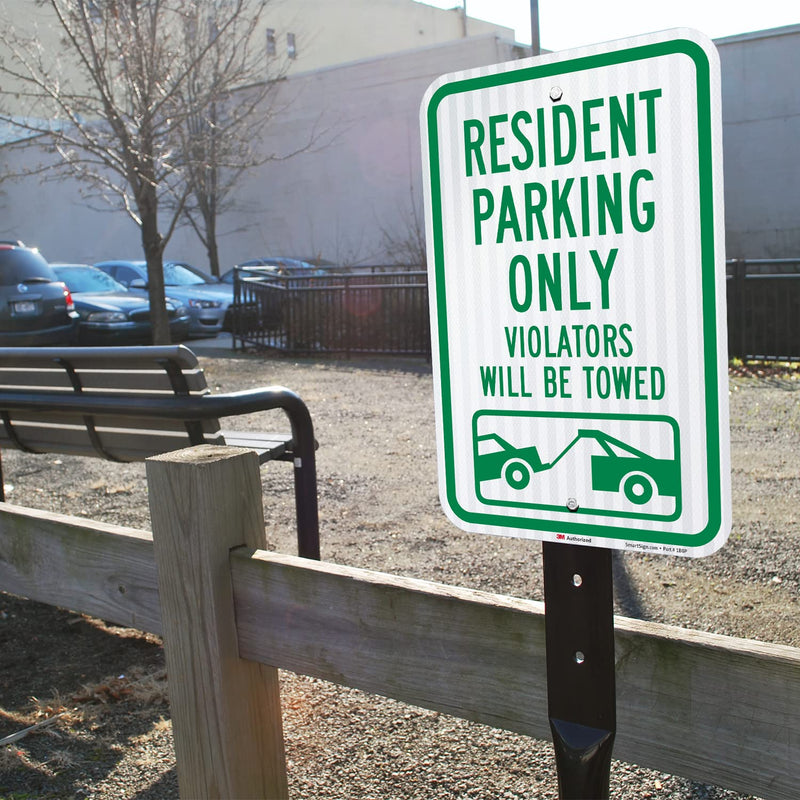 SmartSign "Resident Parking Only, Violators Towed" Sign | 12" x 18" 3M Diamond Grade Reflective Aluminum 18" x 12"