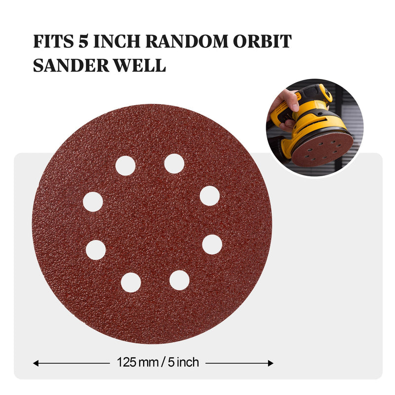 Selead Pack of 120 Sandpaper 125 mm Professional 8-Hole Sanding Discs Grit P40-600 Sandpaper Round for Random Orbital Sanders Pack of 120 | Mix Grit