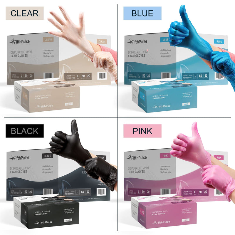 [Australia - AusPower] - FifthPulse Pink Vinyl Disposable Gloves - Powder and Latex Free Medical Exam Gloves Medium (Pack of 50) 