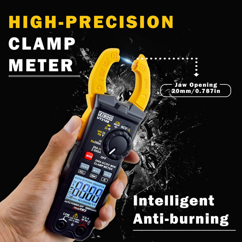 [Australia - AusPower] - ZIBOO UT210E Mini Handheld Clamp Meter, True RMS AC/DC,6000 Counts Voltmeter Continuity Tester Capacitor HVAC Tool Multi Tester UT210E Clamp Meter 