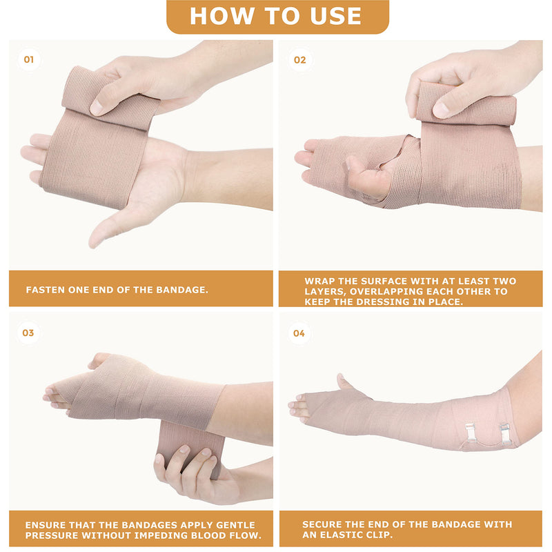 [Australia - AusPower] - D&H Medical Elastic Bandage Wrap  4 Pack Premium Compression Bandage Rolls + 4 Extra Clips | 2 Rolls of Each Size (4 Inch x 5 Feet & 3 Inch x 5 Feet), Elastic Bandage for Wrist, Calf, Ankle & Foot 4 Piece Set 