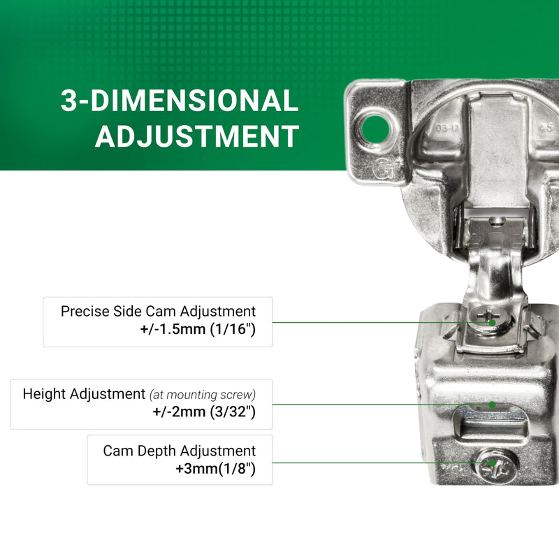 10 Pack Rok Hardware Grass TEC 864 108 Degree 1-1/4" Overlay Self Close Screw On Compact Cabinet Hinge 04493-15 3-Way Adjustment 45mm Screw Hole Pattern, G04493-15