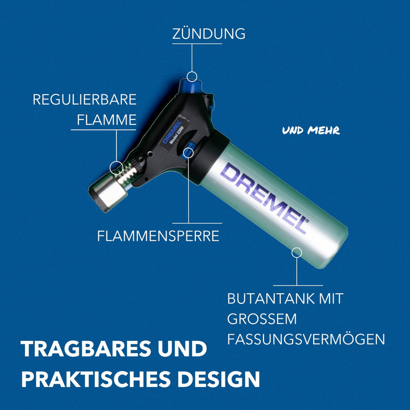 Dremel 2200 VersaFlame Multifunctional Butane Gas Burner - Butane Gas Blowtorch, Gas Burner and Soldering Kit (with 5 Accessories for Soldering, Shrinking, Welding, Flambing) New Dremel Versaflame 2200-7