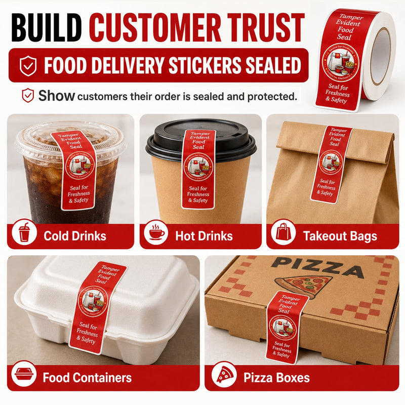1000-Pack Tamper Proof Stickers, 1.5in x 6in Strong Adhesive Food Delivery Evident Stickers Sealed for Tamper Detection, Easily Use Labels Tapes for Boxes, Cups, Coffee, Envelopes, Documents Red 1000