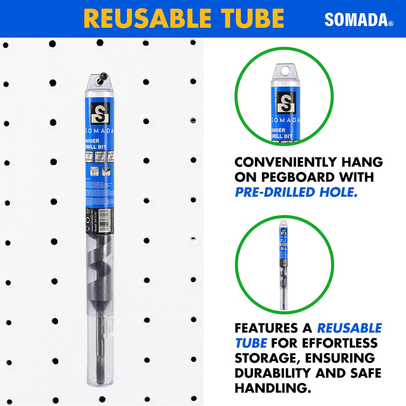 [Australia - AusPower] - 1/2-Inch x 12-Inch Auger Drill Bit for Wood, Hex Shank 3/8-Inch One Piece, Ship Auger Long Drill Bit for Soft and Hard Wood, Plastic, Drywall and Composite Materials 1/2"x12" 