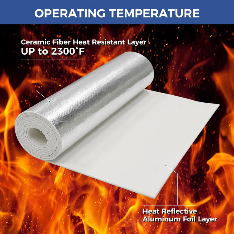 Automotive High Temperature Resistant Heat Shield Mat Aluminum Foil Ceramic Fiber Material Up to 2300℉ for Thermal Protection(None-Adhesive-195mil-15 x 24") 195mil-15"x24"
