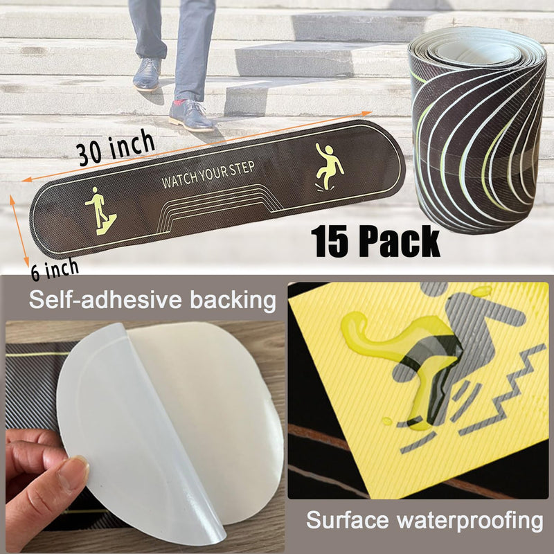 Outdoor Stair Treads Non Slip 6" x 30" (15-Pack) Weather Resistant Exterior Grip Tape, Heavy Duty Traction for Steps, Staircase, Deck, Non Slip Stair Treads - Outdoor Non Skid Tape 6" x 30" Brown 15