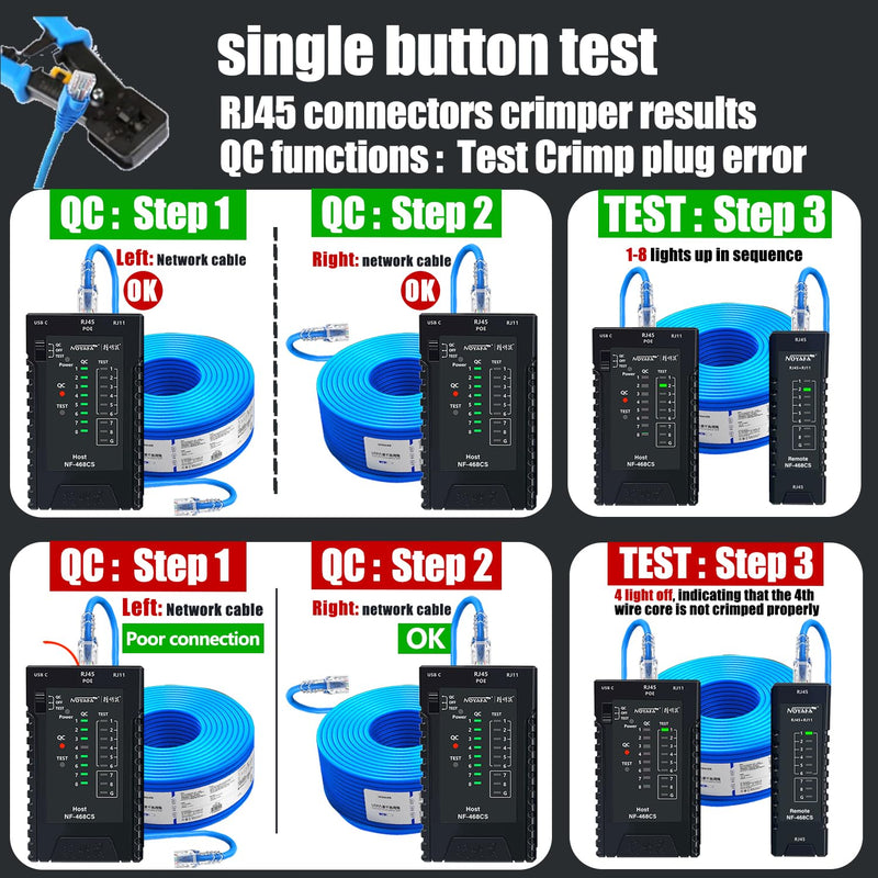 [Australia - AusPower] - NOYAFA Network Cable Tester for RJ45, RJ11, RJ12 /Cat5, Cat5e, Cat6, Cat6a, Cat7, Phone Line Cat3, Ethernet Tester, LAN Cable Test Tool (Black) Black 