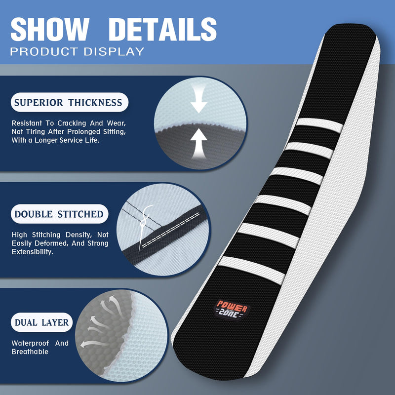 [Australia - AusPower] - Dirt Bike Seat Cover Universal - Ribbed Gripper Pit Bike Seat Cover for Motorcycle Enduor Motocross White-Black 