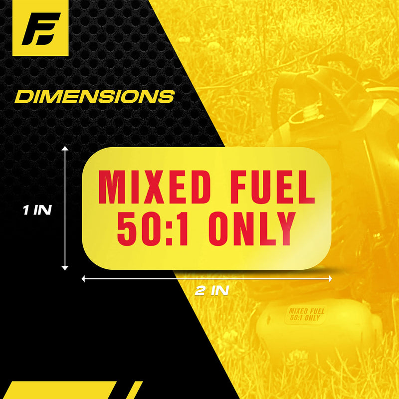 Mixed Fuel Sticker 50:1, 2 Cycle Labels for Outdoor Fuel Power Equipment - Weather Proof, Extreme Stick, Commercial Grade Labelss by Fuel Stickers - USA Made (2x1 inch), 4 Labels Mixed Fuel 50:1 4-Pack