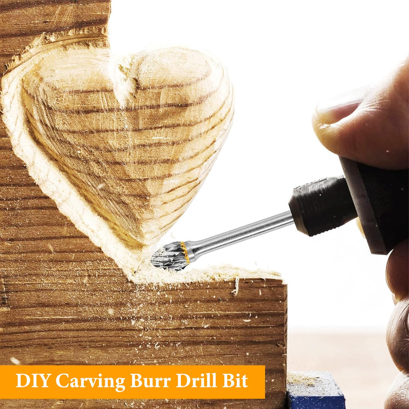 [Australia - AusPower] - 6 Piece Carbide Burr Set, Tungsten Carbide Cutter 6 mm Shank, Carbide Burr with Double Cut for Dremel, with 1/8 Inch Shank, for Grinder, Carving, Metal Polishing, Engraving, Drilling 