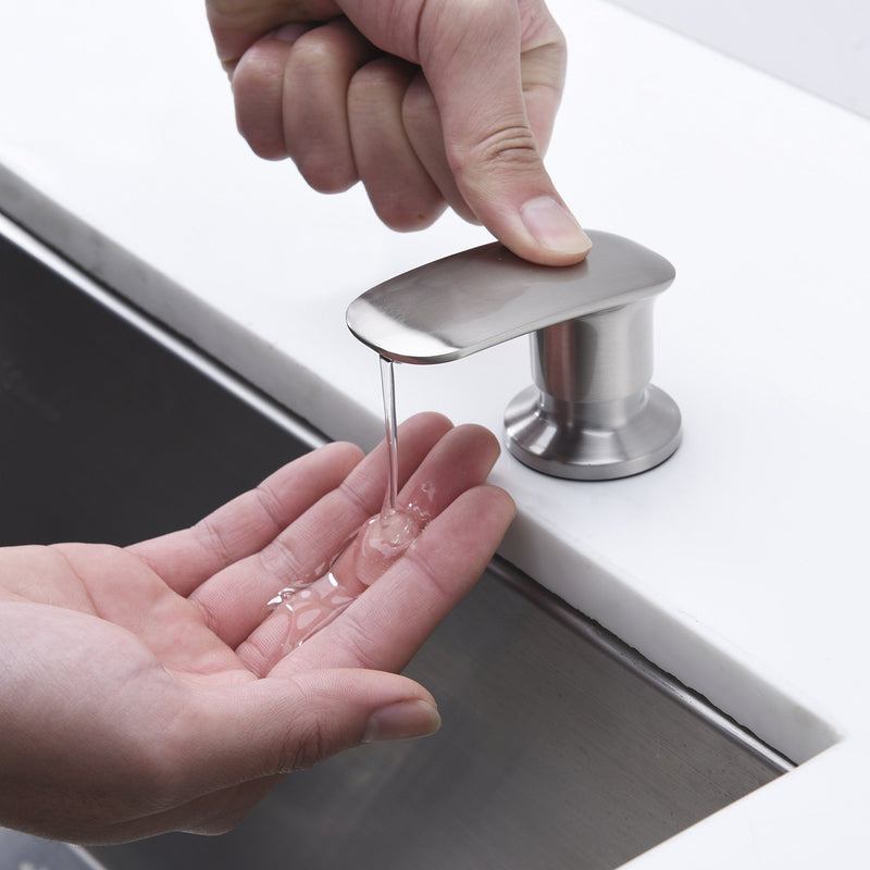 Brushed Nickel Built-in Kitchen Sink Soap Dispenser - 17OZ Stainless Steel Countertop Pump, Durable Zinc Alloy Nozzle for Kitchen Sink Brushed Nickel