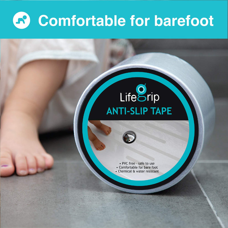 LifeGrip Anti Slip Transparent Anti Slip Tape, 4 inch by 30 feet, Non-Slip Traction Grip Tape to Tubs, Boats, Stairs, Clear, Soft, Comfortable for Bare feet (4" X 30') 4" X 30'