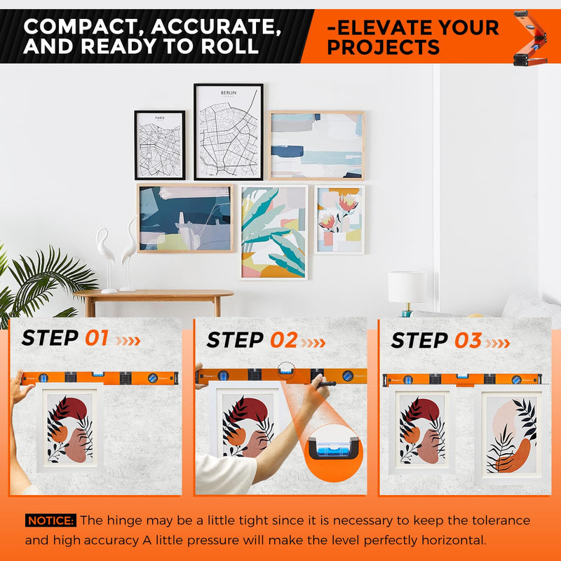 [Australia - AusPower] - Multi-Function Folding Level, 24" Level Tool, Multi-Angle Measurement (45°/90°/180°), High-Precision Aluminum Profile (0.5mm/m), Perfect for Woodworking, Construction & DIY Gifts 