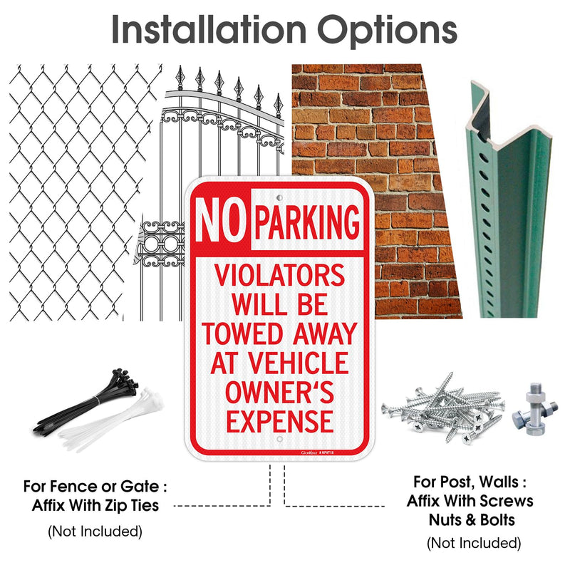 GicnKeuz Large No Parking Signs,18x12 Inches Violators Will Be Towed Away at Vehicle Owner's Expense Signs, Engineer Grade Reflective Aluminum, Fade Resistant,Indoor or Outdoor Use (2-Pack) 18"×12" 2 PACK