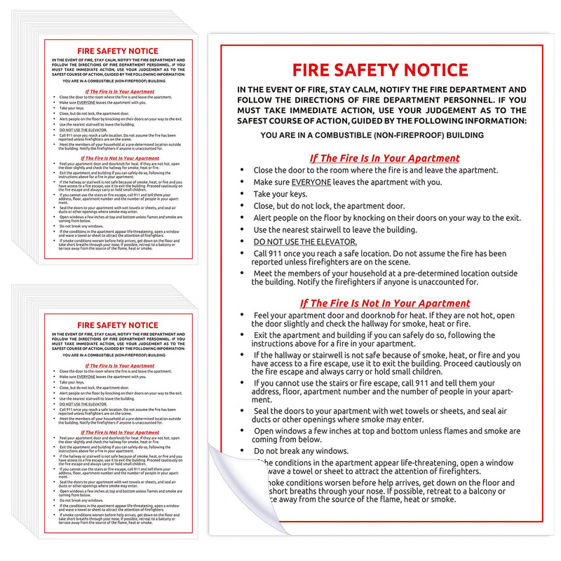 20 Pcs Fire Safety Notice Label Decal - 6" x 9" Emergency Preparedness Self-Adhesive Vinyl Sign Sticker for Building Door & Wall 20