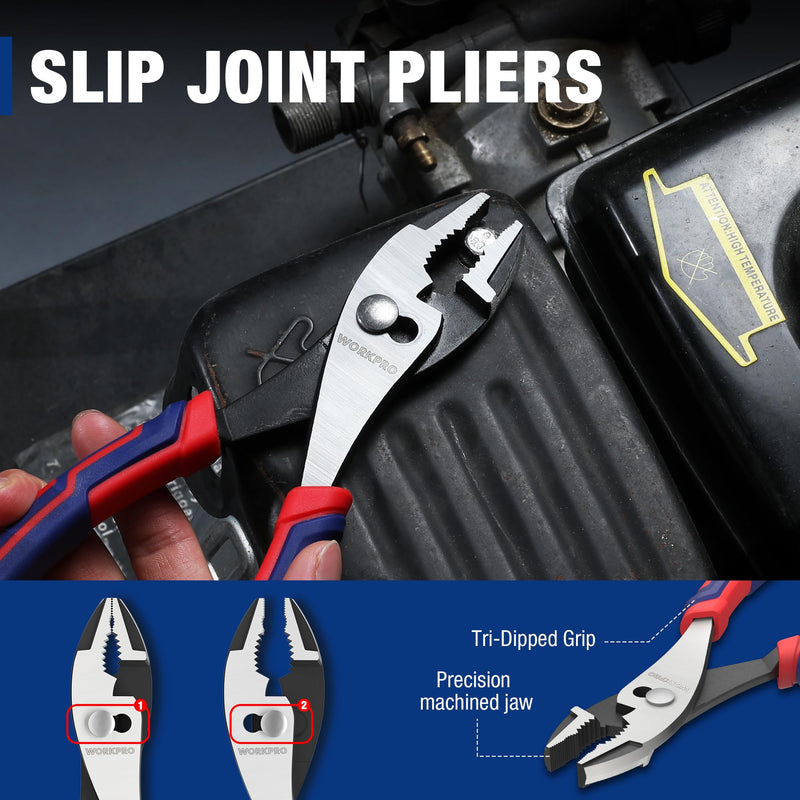 [Australia - AusPower] - WORKPRO 8” Slip Joint Pliers Tool, Large Soft Grip,Rust Prevention Finish, 3-Zone Serrated Jaw Forged from High Carbon Steel for Maximum Grip 8-inch 