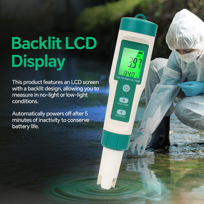 [Australia - AusPower] - 5in1 PH Water Tester, Digital pH Meter for Water, EC and TDS Meter with PH TDS EC ORP Temp Water Quality Tester for Hydroponics Plant Swimming Pool Aquarium Drinking Water Testing Kit PPM EC Tester 5-IN-1 