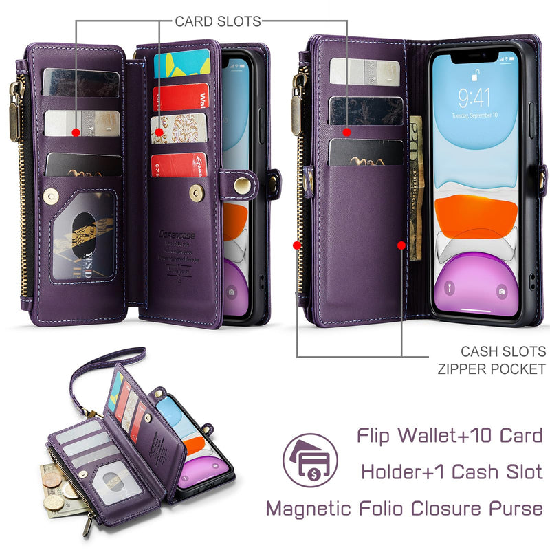 [Australia - AusPower] - Defencase for iPhone 11 Case, RFID Blocking for iPhone 11 Wallet Case for Women and Men with Card Holder, Zipper Pocket Magnetic Flip PU Leather Protective Cover for iPhone 11 Phone Case 6.1, Purple Elegant Purple 