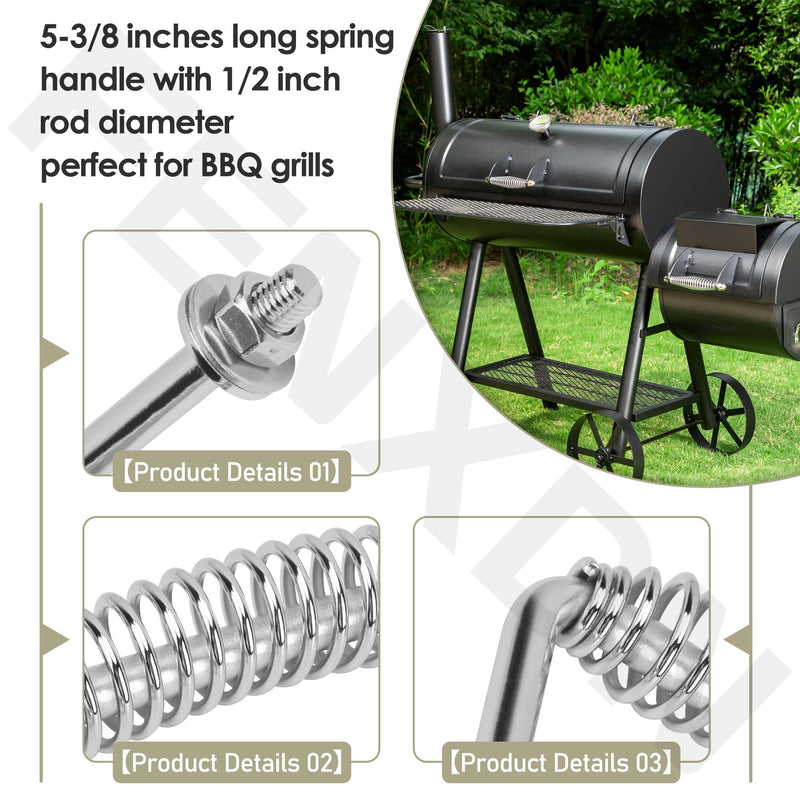 [Australia - AusPower] - 5-3/8" Stainless Spring Handle with 1/2" Seet Rod for BBQ Grills, Wood Stoves | Sturdy and Heavy Duty, Bolt on, Includes Hardware 