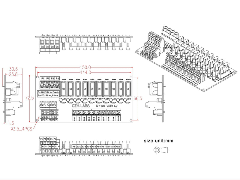 Electronics-Salon Panel Mount 10 Position Power Distribution Fuse Module Board, for AC/DC 5~32V