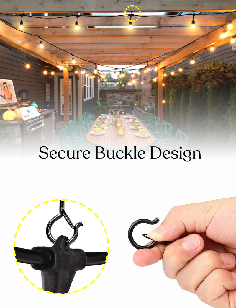 [Australia - AusPower] - Brightech String Light Screw Hooks - Ceiling Hooks for Hanging Solar, Plug-in Lights, Outdoor String Lights - Q Hooks with Safety Buckle Design for Porch, Patio - 15 Pack, Black 15 Pcs 