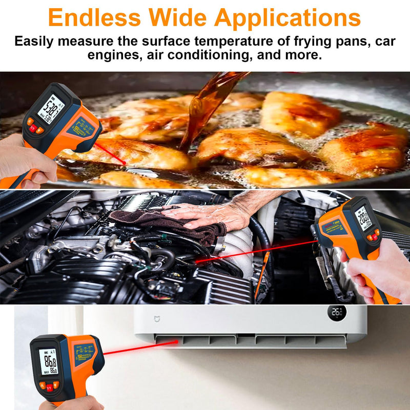 [Australia - AusPower] - Upgraded Digital Infrared Thermometer Gun -58°F~1112°F, Handheld Non Contact Heat Laser Temperature Gun, IR Thermometer Temp Gun with Adjustable Emissivity for Cooking/BBQ/Fridge/Engine(Not for Human) Classic 